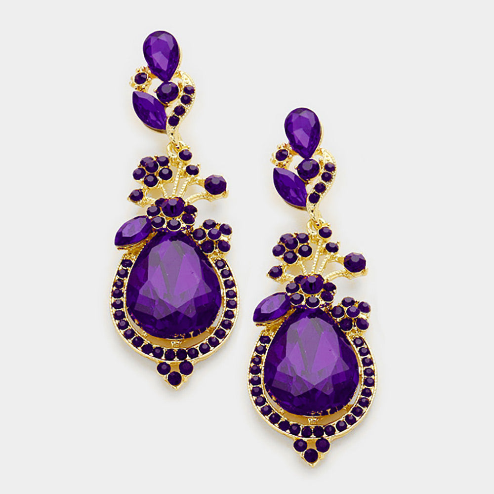 Glass crystal teardrop vine earrings - Madeline Love - Flyclothing LLC