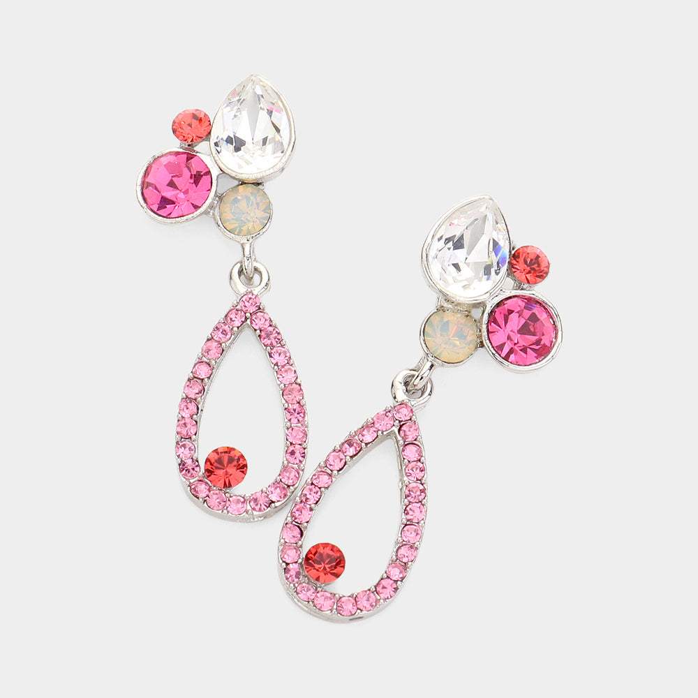 Teardrop Round Crystal Pointed Open Teardrop Dangle Evening Earrings - Madeline Love - Flyclothing LLC