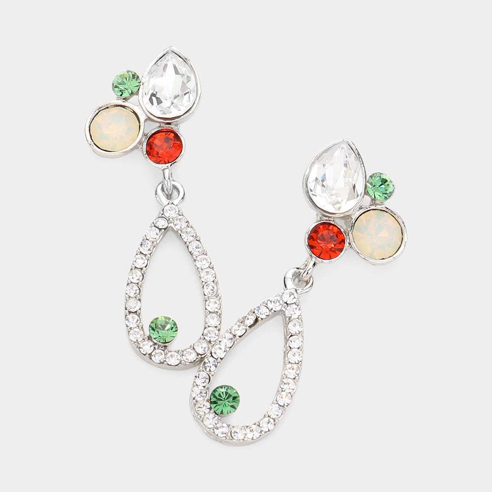 Teardrop Round Crystal Pointed Open Teardrop Dangle Evening Earrings - Madeline Love - Flyclothing LLC