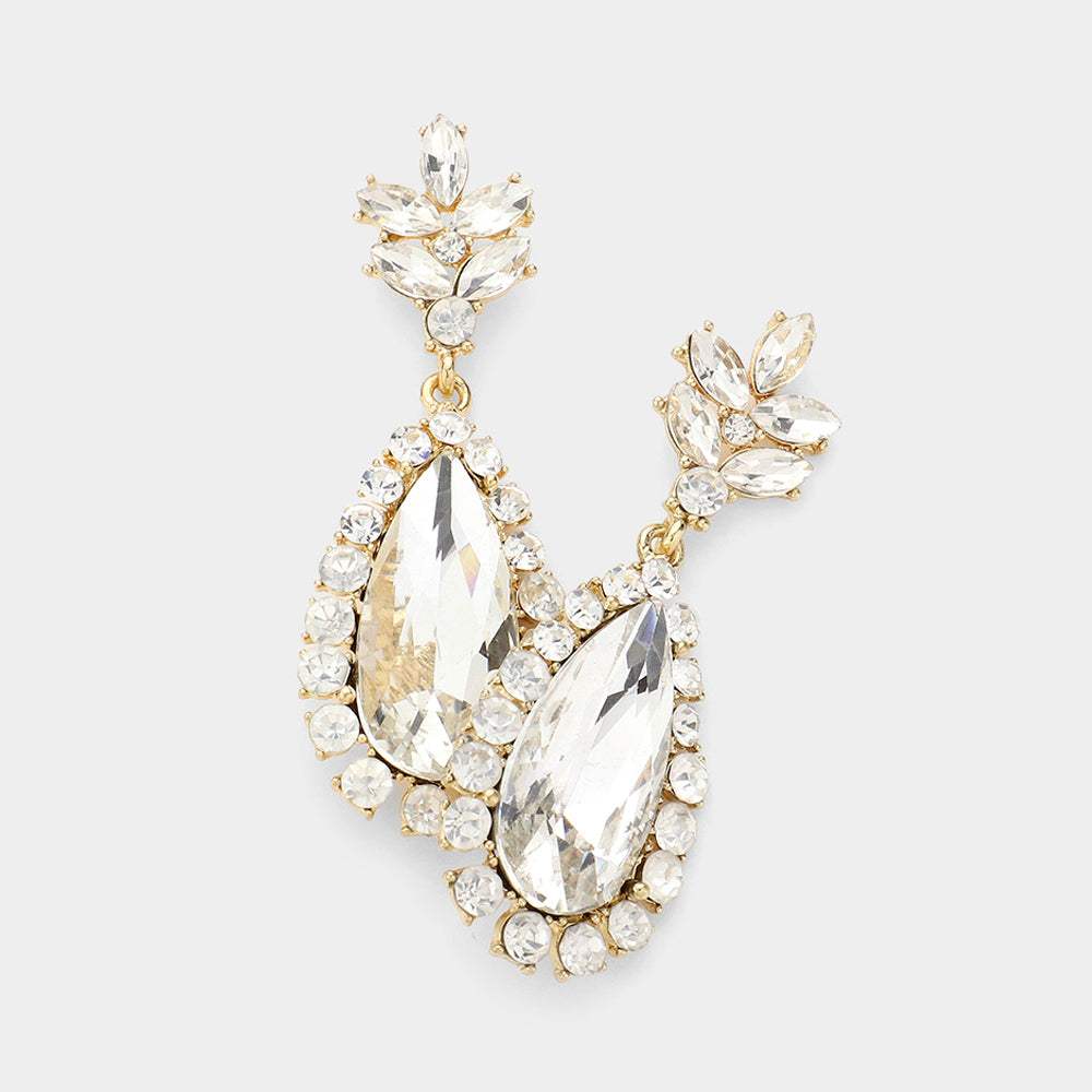 Glass Crystal Teardrop Evening Earrings - Madeline Love - Flyclothing LLC