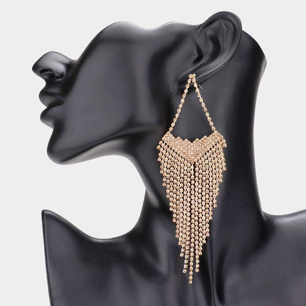 Rhinestone Fringe Dangle Evening Earrings - Madeline Love - Flyclothing LLC