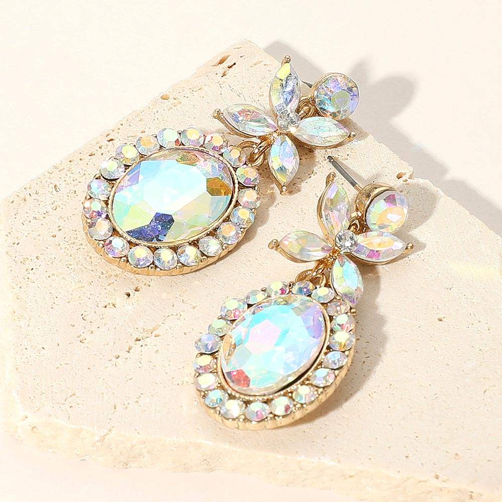 Oval Flower Crystal Evening Earrings - Madeline Love - Flyclothing LLC