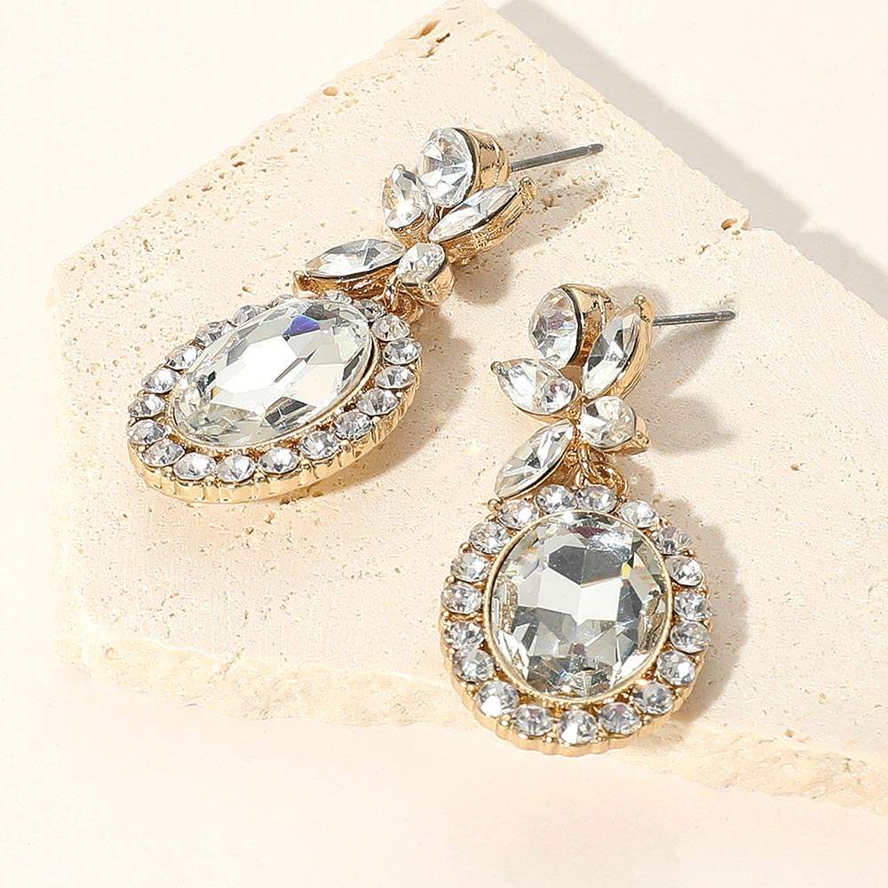 Oval Flower Crystal Evening Earrings - Madeline Love - Flyclothing LLC