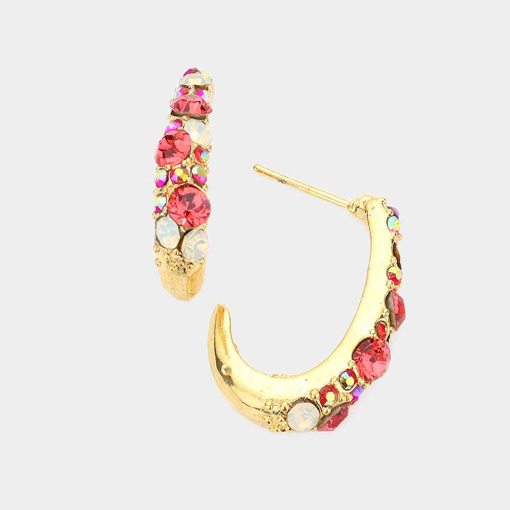 Rhinestone Pave Half Hook Evening Earrings - Madeline Love - Flyclothing LLC