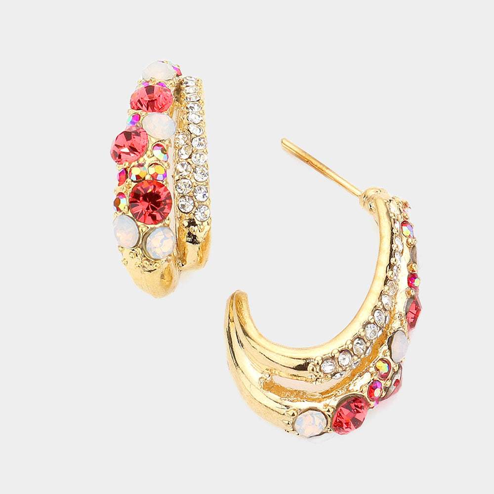 Crystal Rhinestone Bubble Half Hoop Earrings - Madeline Love - Flyclothing LLC
