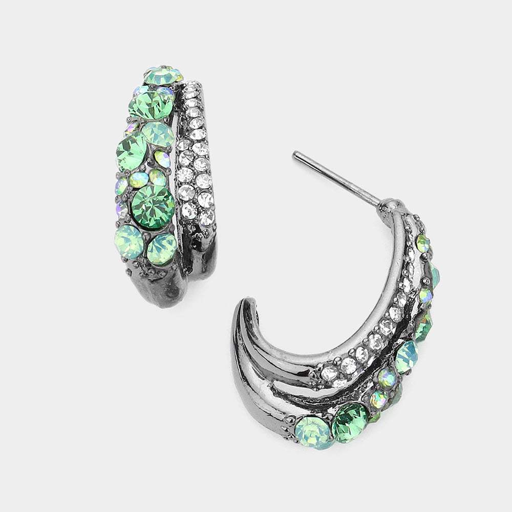 Crystal Rhinestone Bubble Half Hoop Earrings - Madeline Love - Flyclothing LLC
