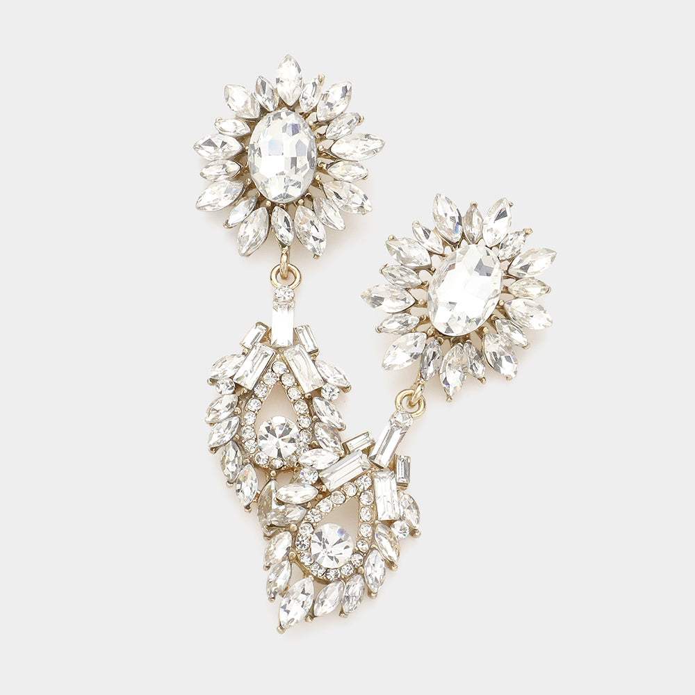 Crystal Rhinestone Sunflower Evening Earrings - Madeline Love - Flyclothing LLC