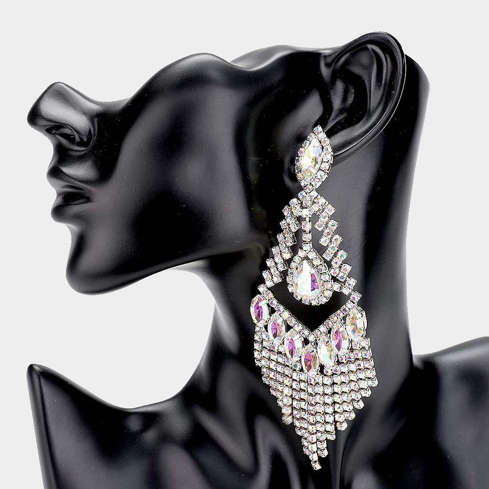 Teardrop Crystal Rhinestone Chandelier Evening Earrings - Madeline Love - Flyclothing LLC