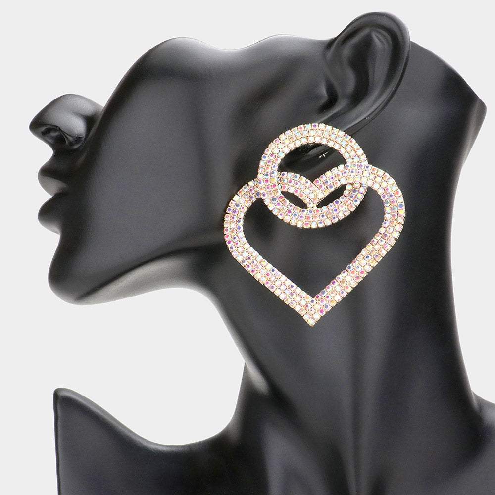 Rhinestone Open Circle Heart Link Evening Earrings - Madeline Love - Flyclothing LLC