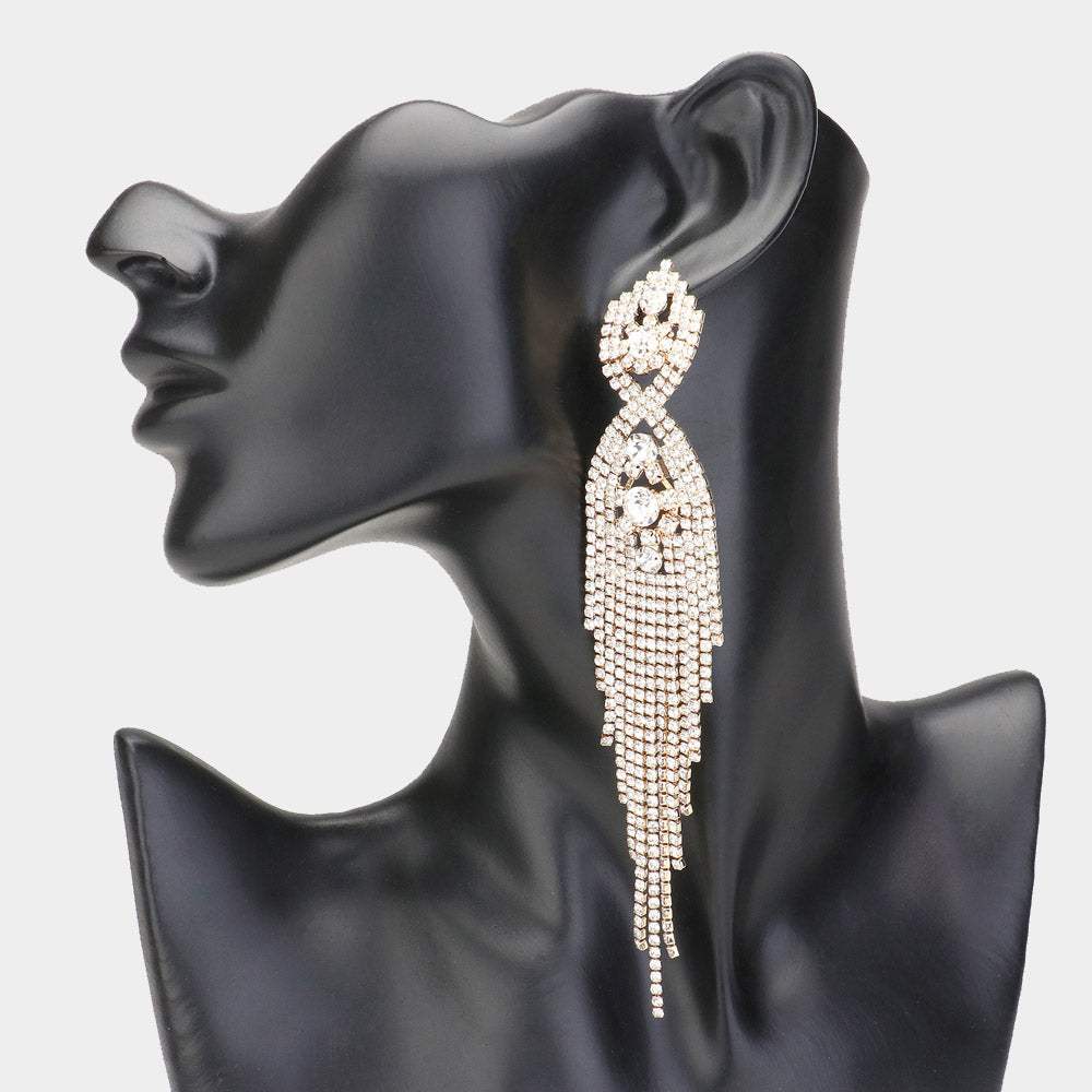 Rhinestone Long Drop Statement Evening Earrings - Madeline Love - Flyclothing LLC
