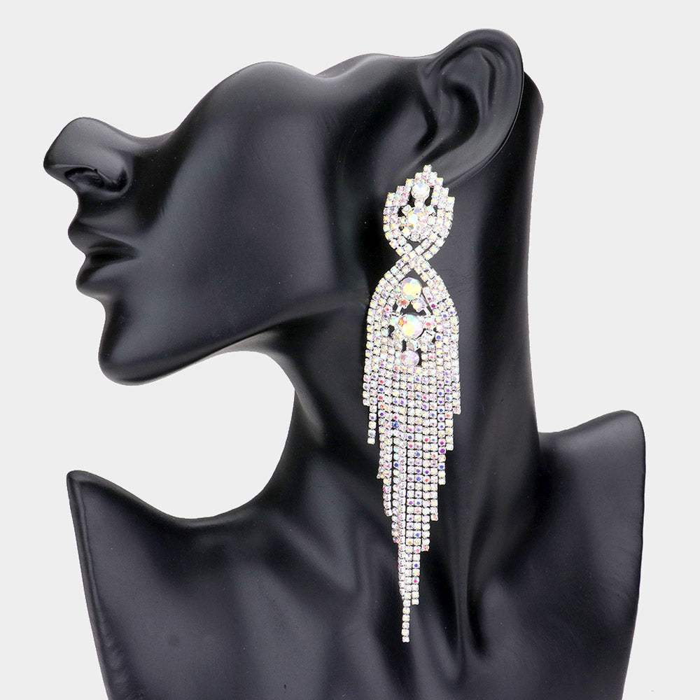 Rhinestone Long Drop Statement Evening Earrings - Madeline Love - Flyclothing LLC