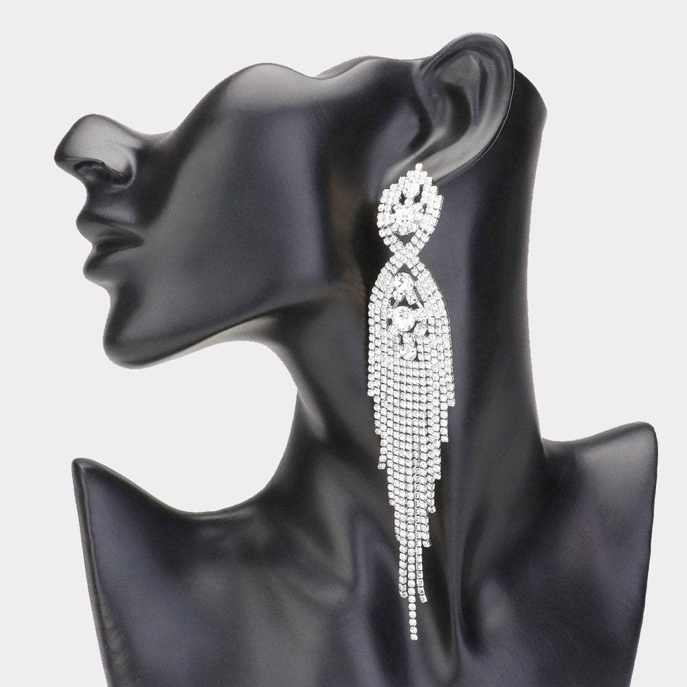 Rhinestone Long Drop Statement Evening Earrings - Madeline Love - Flyclothing LLC