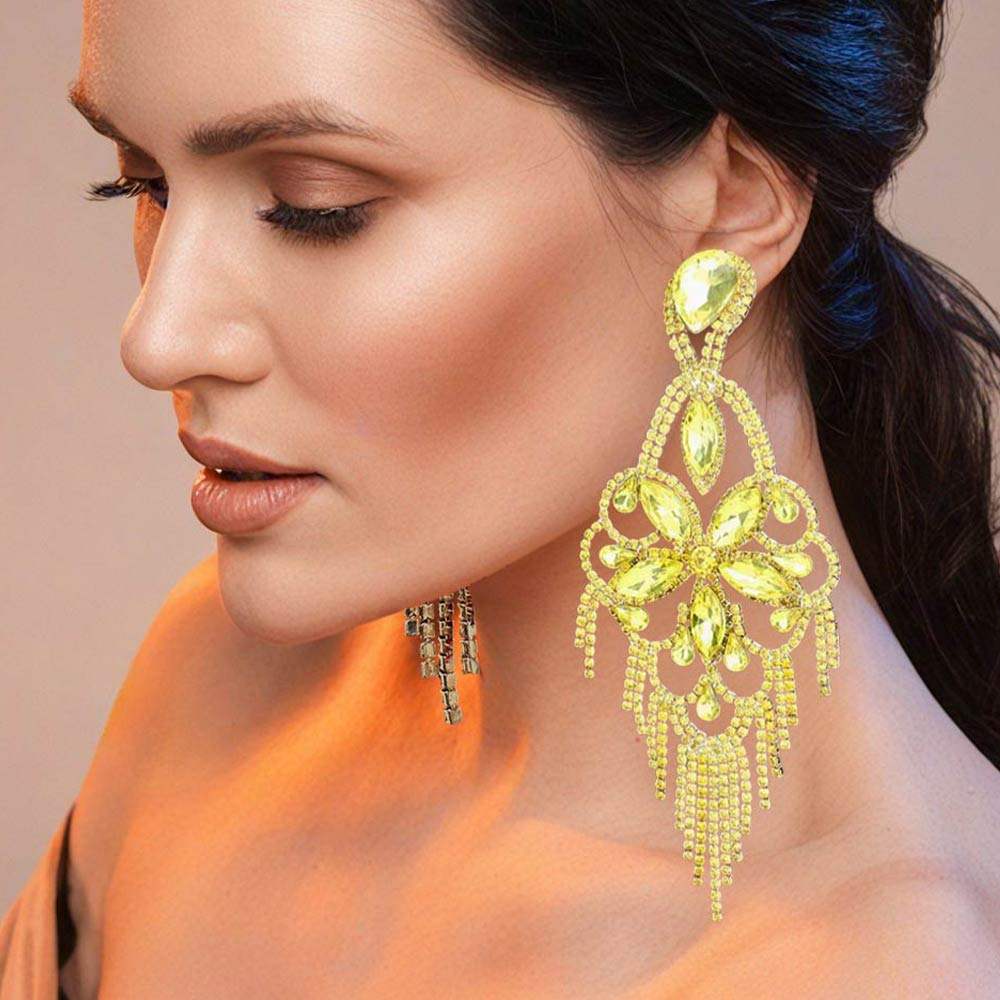 Marquise Stone Flower Accented Chandelier Evening Earrings - Madeline Love - Flyclothing LLC