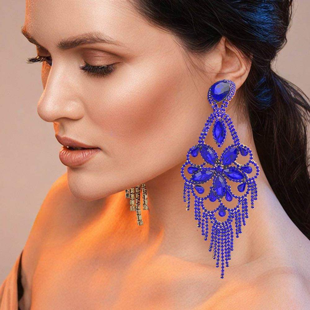 Marquise Stone Flower Accented Chandelier Evening Earrings - Madeline Love - Flyclothing LLC