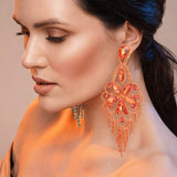 Marquise Stone Flower Accented Chandelier Evening Earrings - Madeline Love - Flyclothing LLC