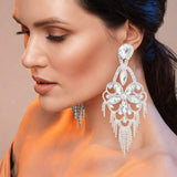 Marquise Stone Flower Accented Chandelier Evening Earrings - Madeline Love - Flyclothing LLC