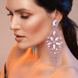 Marquise Stone Flower Accented Chandelier Evening Earrings - Madeline Love - Flyclothing LLC
