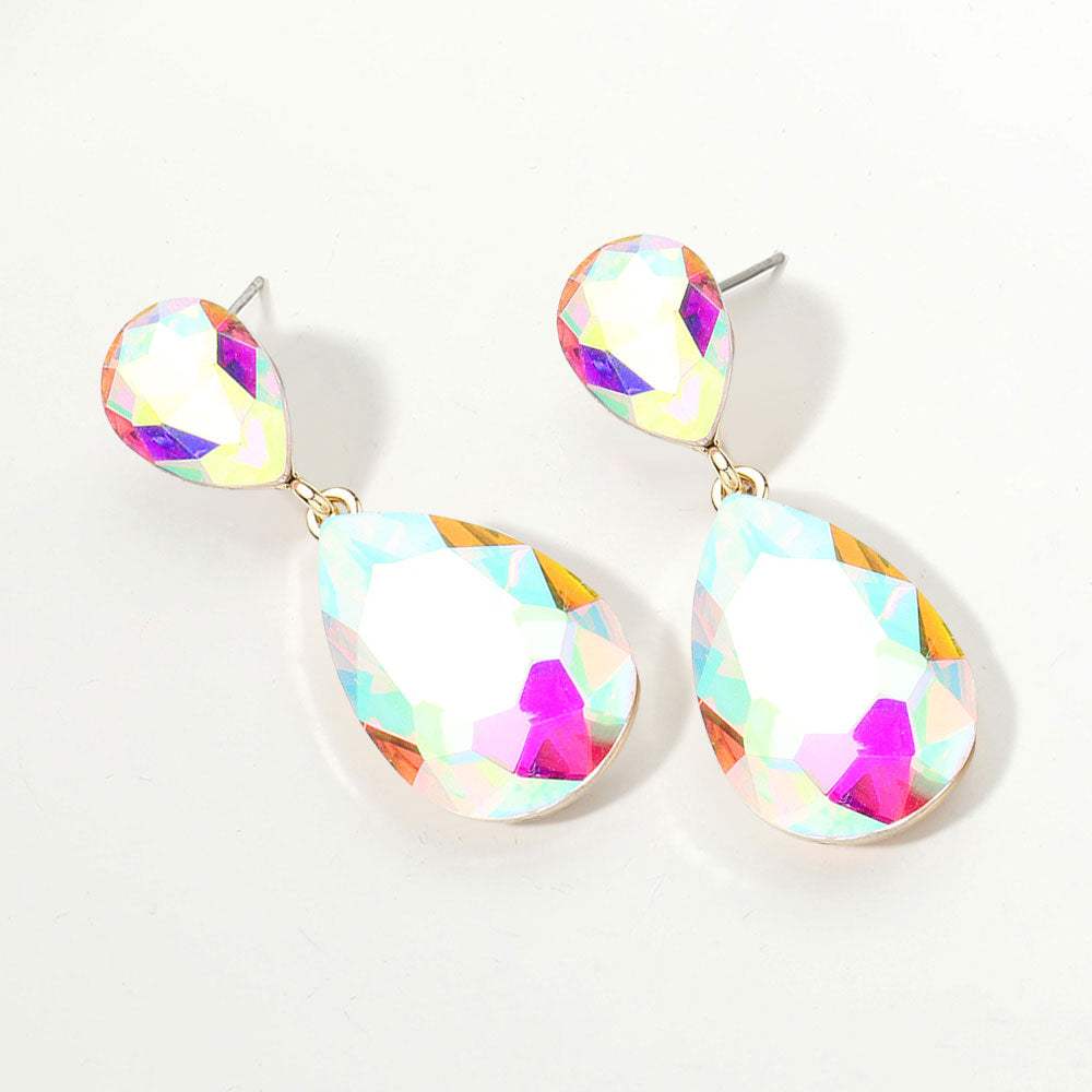 Glass Crystal Teardrop Evening Earrings - Madeline Love - Flyclothing LLC