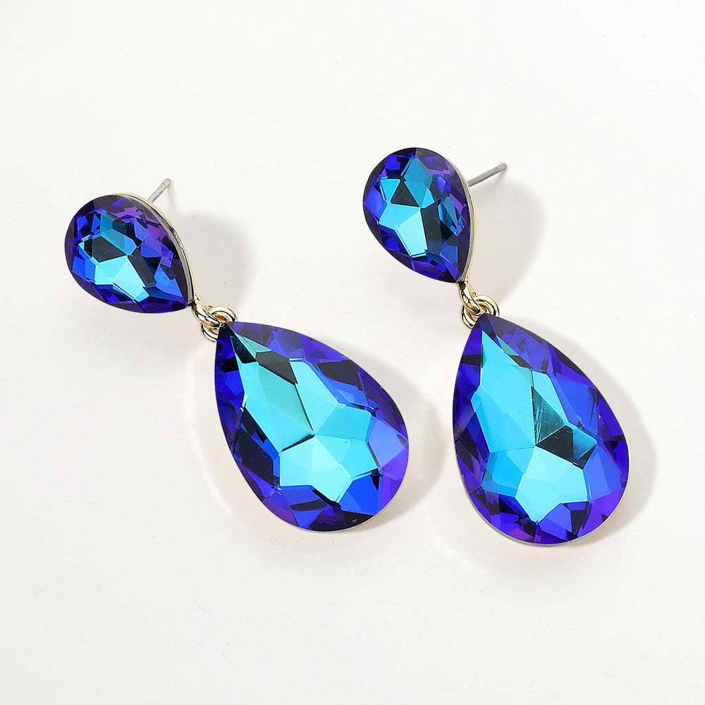 Glass Crystal Teardrop Evening Earrings - Madeline Love - Flyclothing LLC