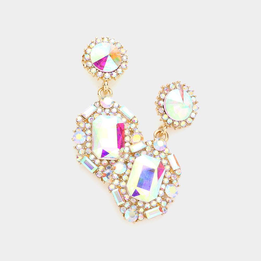 Emerald Cut Crystal Evening Earrings - Madeline Love - Flyclothing LLC