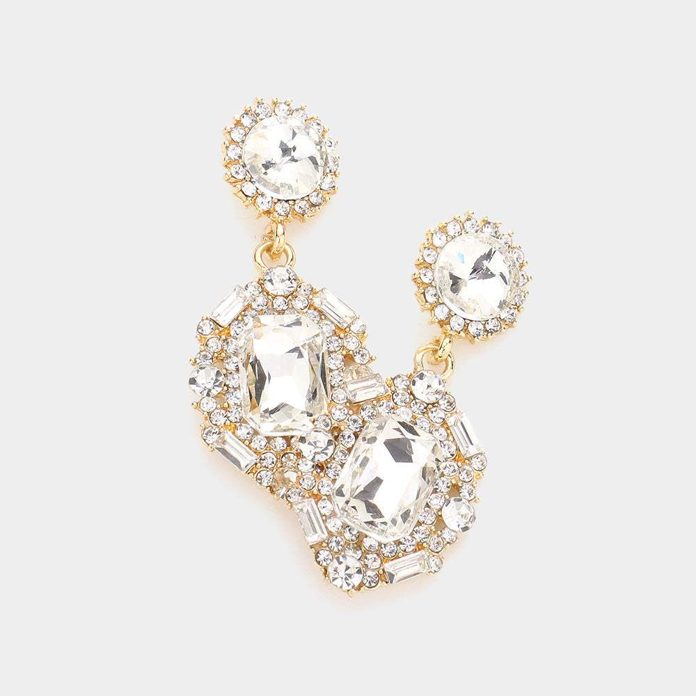 Emerald Cut Crystal Evening Earrings - Madeline Love - Flyclothing LLC