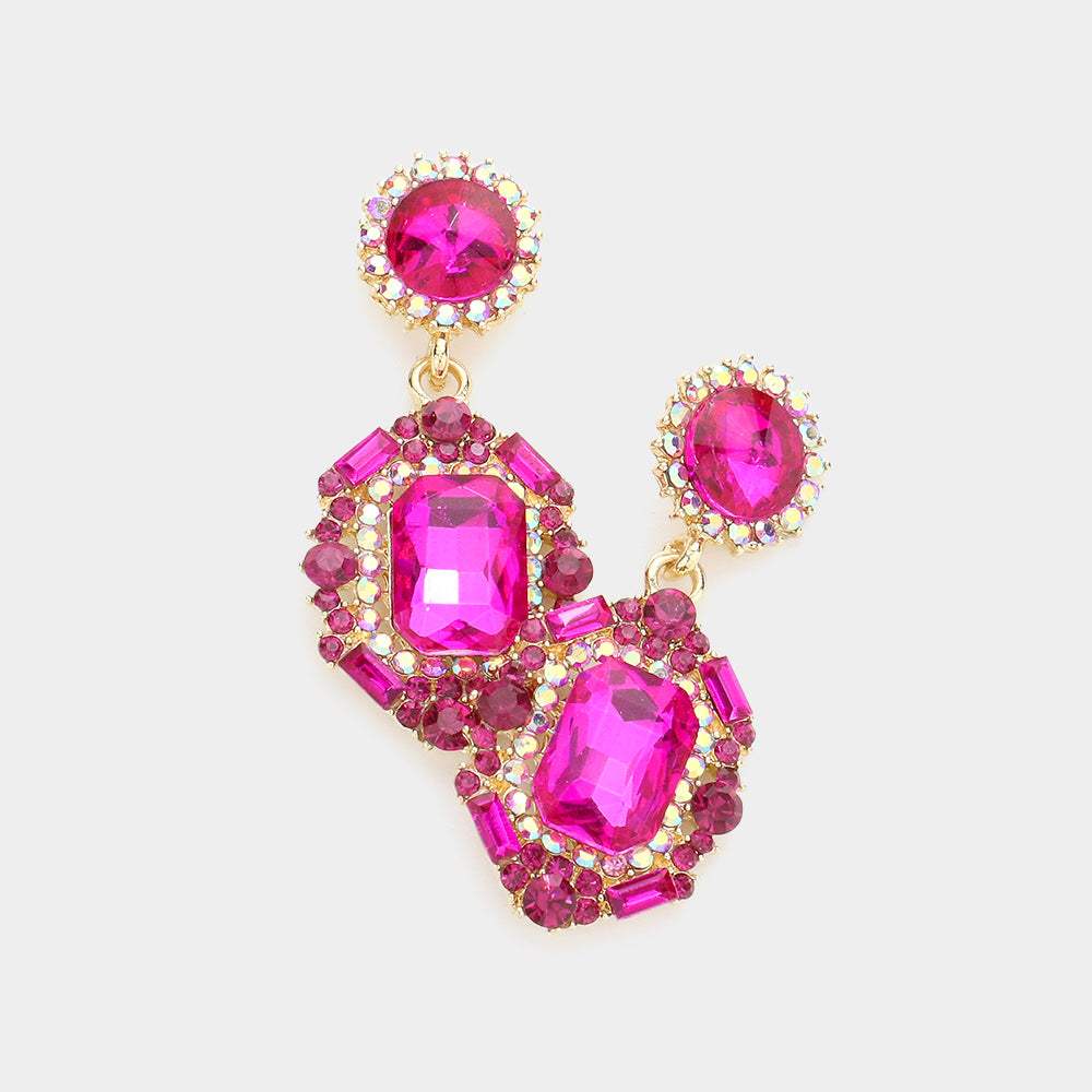 Emerald Cut Crystal Evening Earrings - Madeline Love - Flyclothing LLC