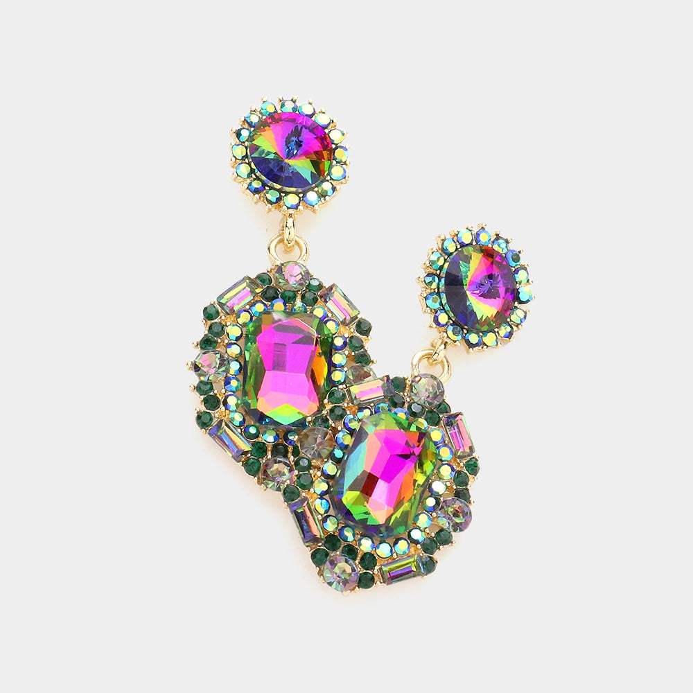 Emerald Cut Crystal Evening Earrings - Madeline Love - Flyclothing LLC