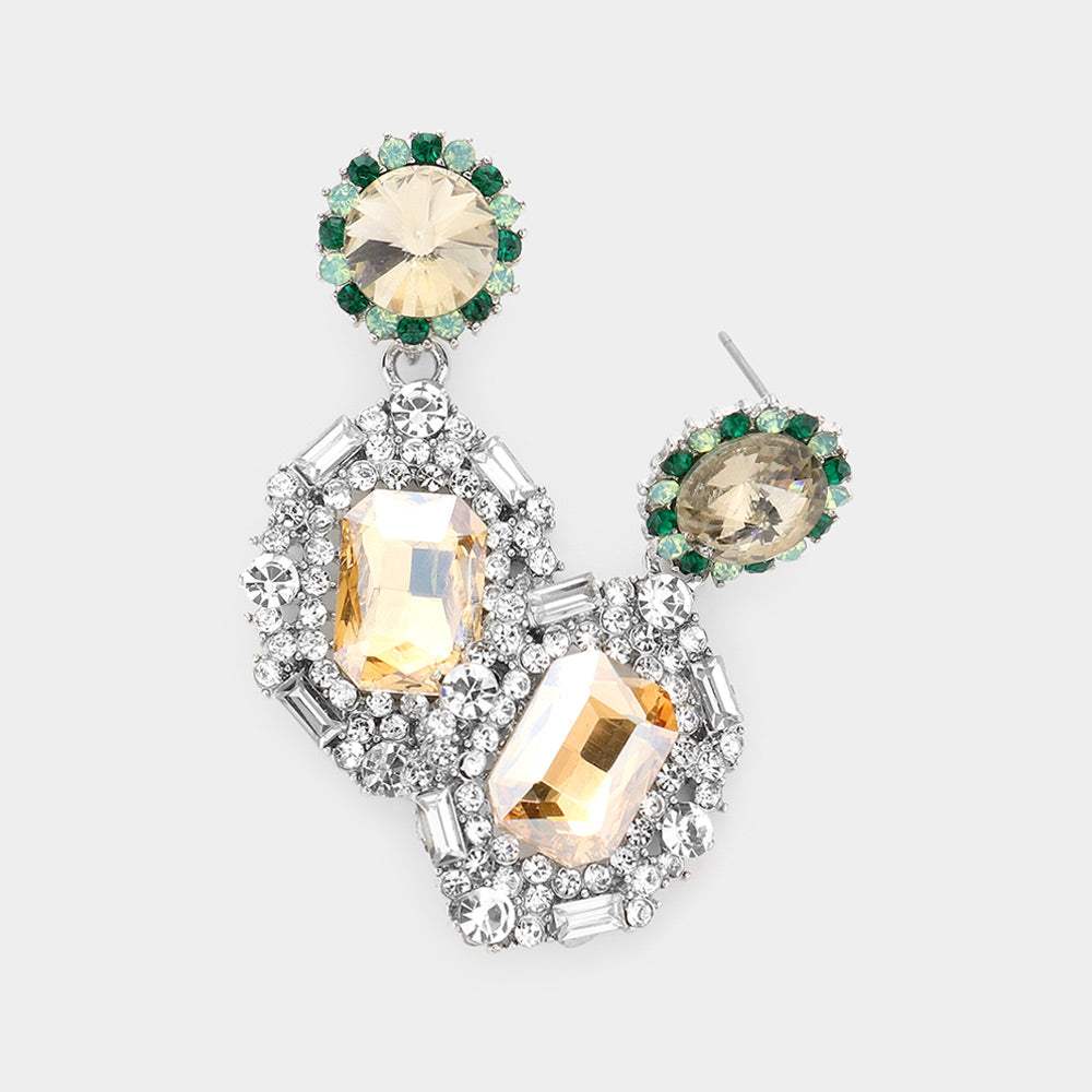 Emerald Cut Crystal Evening Earrings - Madeline Love - Flyclothing LLC