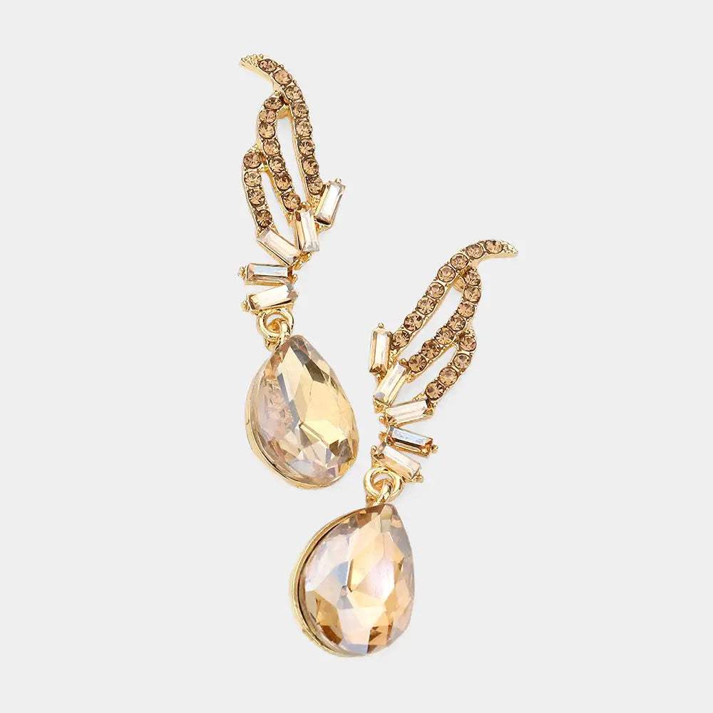 Teardrop Stone Dangle Evening Earrings - Madeline Love - Flyclothing LLC