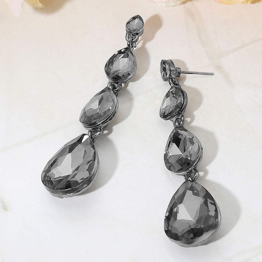 Teardrop Stone Link Dangle Evening Earrings - Madeline Love - Flyclothing LLC