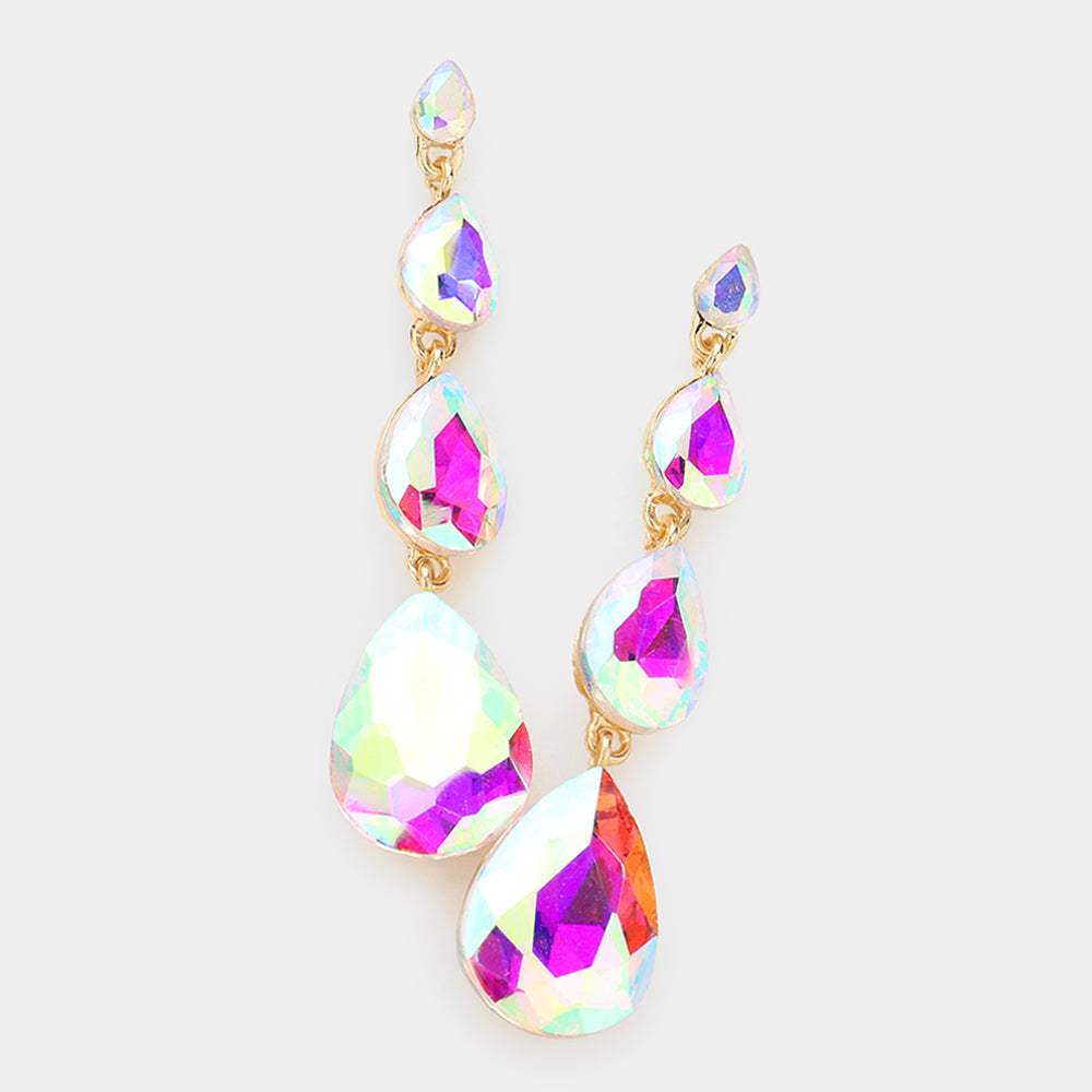 Teardrop Stone Link Dangle Evening Earrings - Madeline Love - Flyclothing LLC