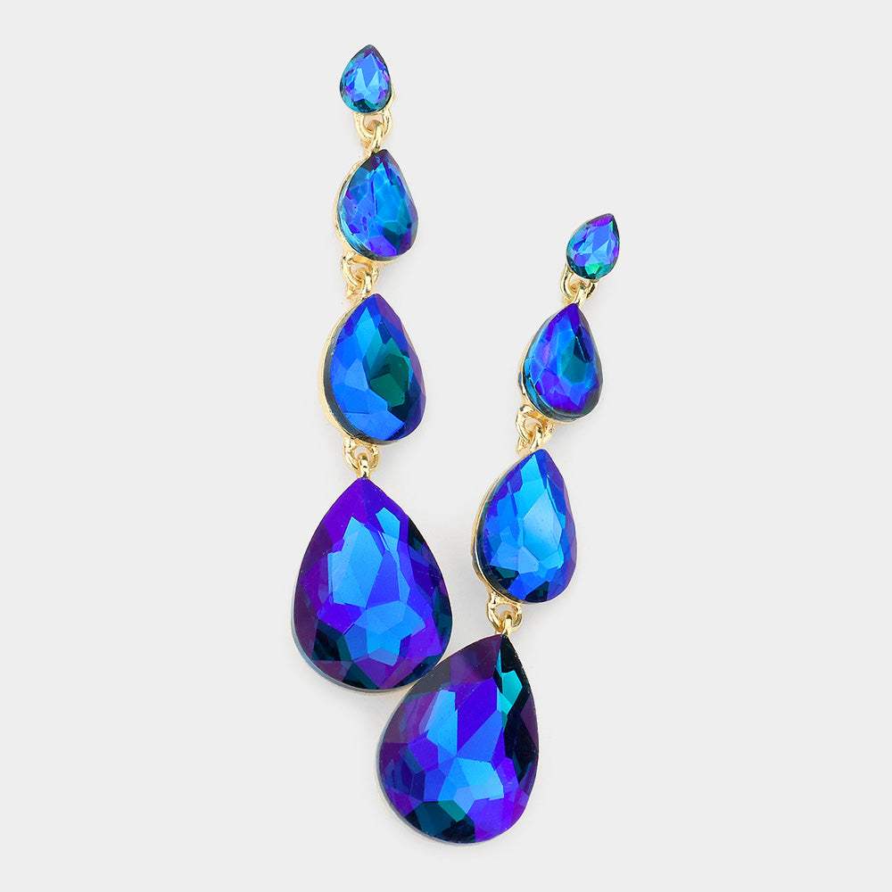 Teardrop Stone Link Dangle Evening Earrings - Madeline Love - Flyclothing LLC