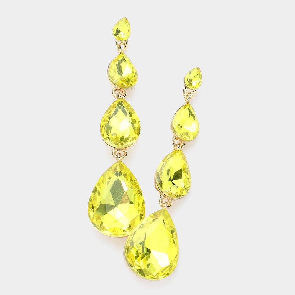 Teardrop Stone Link Dangle Evening Earrings - Madeline Love - Flyclothing LLC