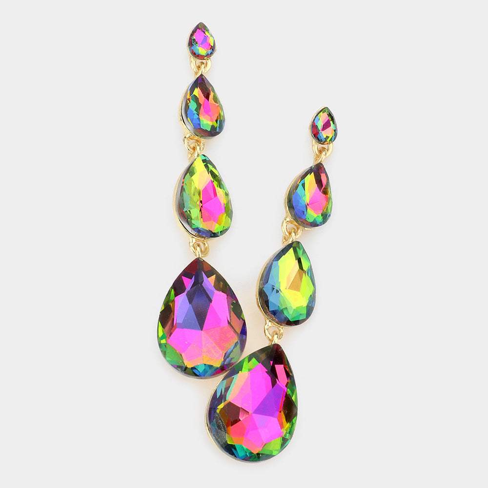 Teardrop Stone Link Dangle Evening Earrings - Madeline Love - Flyclothing LLC