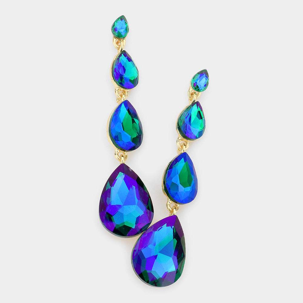 Teardrop Stone Link Dangle Evening Earrings - Madeline Love - Flyclothing LLC
