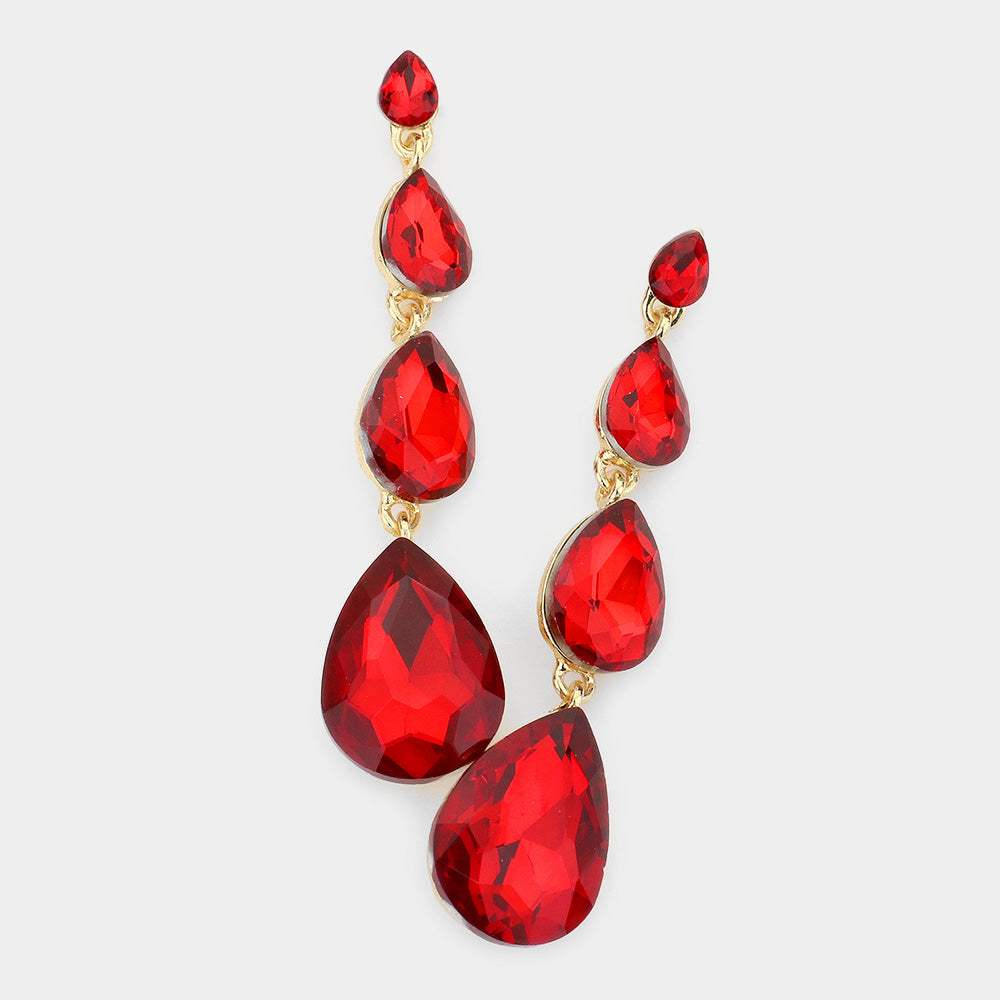 Teardrop Stone Link Dangle Evening Earrings - Madeline Love - Flyclothing LLC