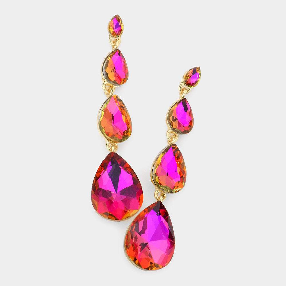 Teardrop Stone Link Dangle Evening Earrings - Madeline Love - Flyclothing LLC
