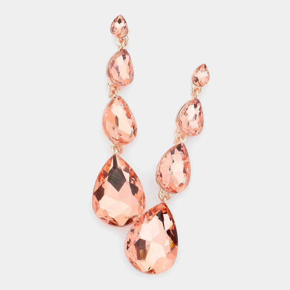 Teardrop Stone Link Dangle Evening Earrings - Madeline Love - Flyclothing LLC