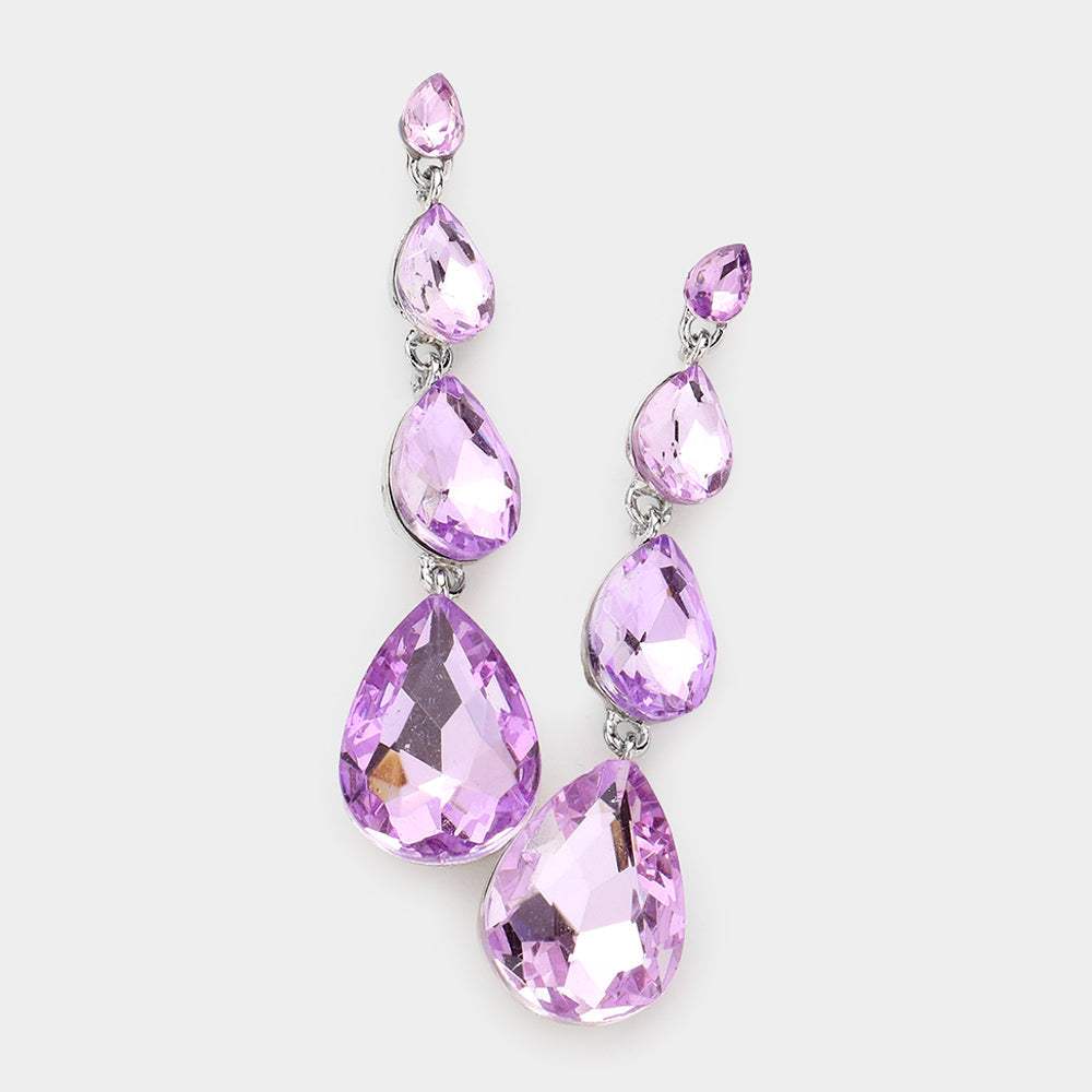 Teardrop Stone Link Dangle Evening Earrings - Madeline Love - Flyclothing LLC