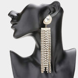 Teardrop Accented Rhinestone Fringe Dangle Evening Earrings - Madeline Love - Flyclothing LLC