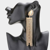 Teardrop Accented Rhinestone Fringe Dangle Evening Earrings - Madeline Love - Flyclothing LLC