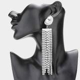 Teardrop Accented Rhinestone Fringe Dangle Evening Earrings - Madeline Love - Flyclothing LLC