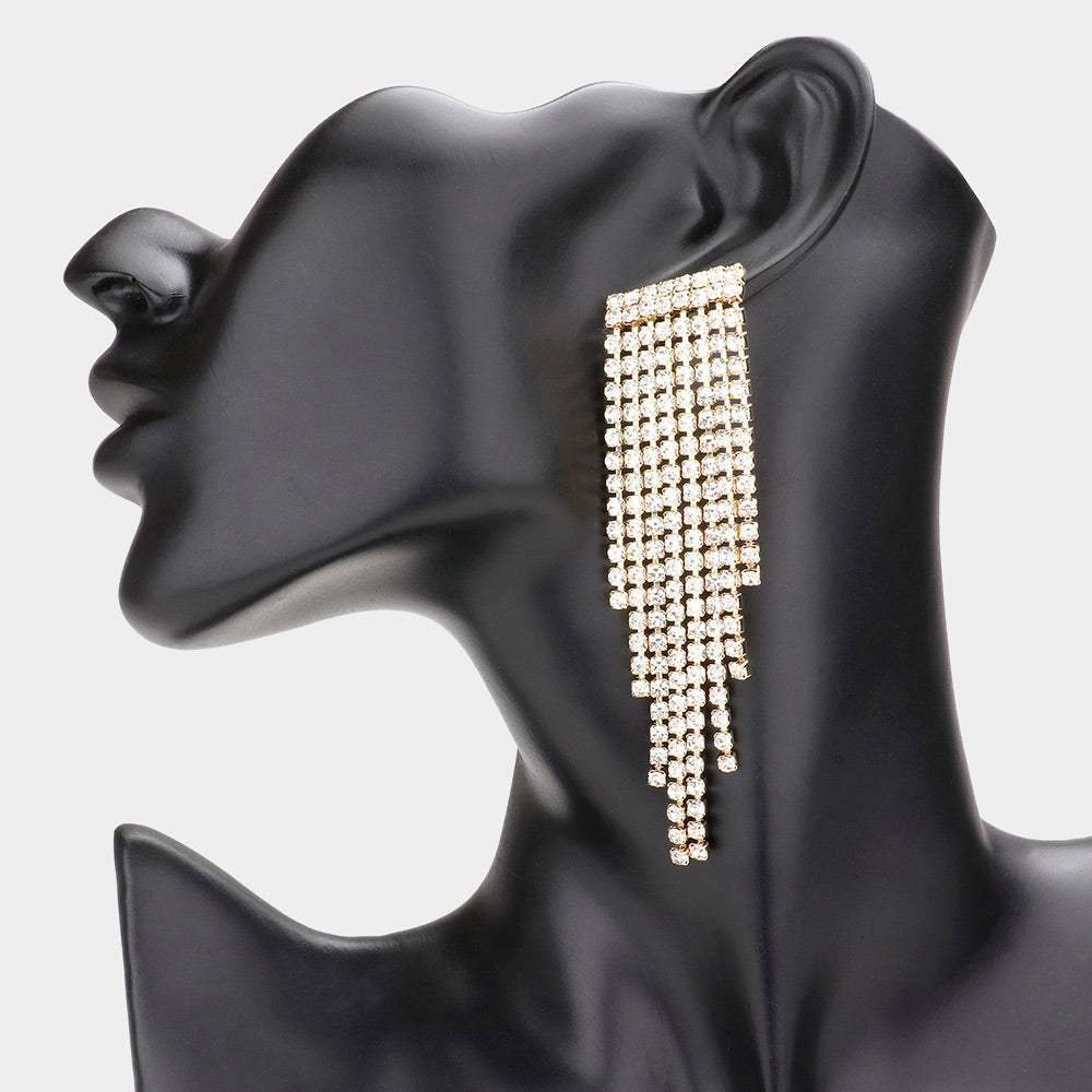 Rhinestone Fringe Evening Earrings - Madeline Love - Flyclothing LLC