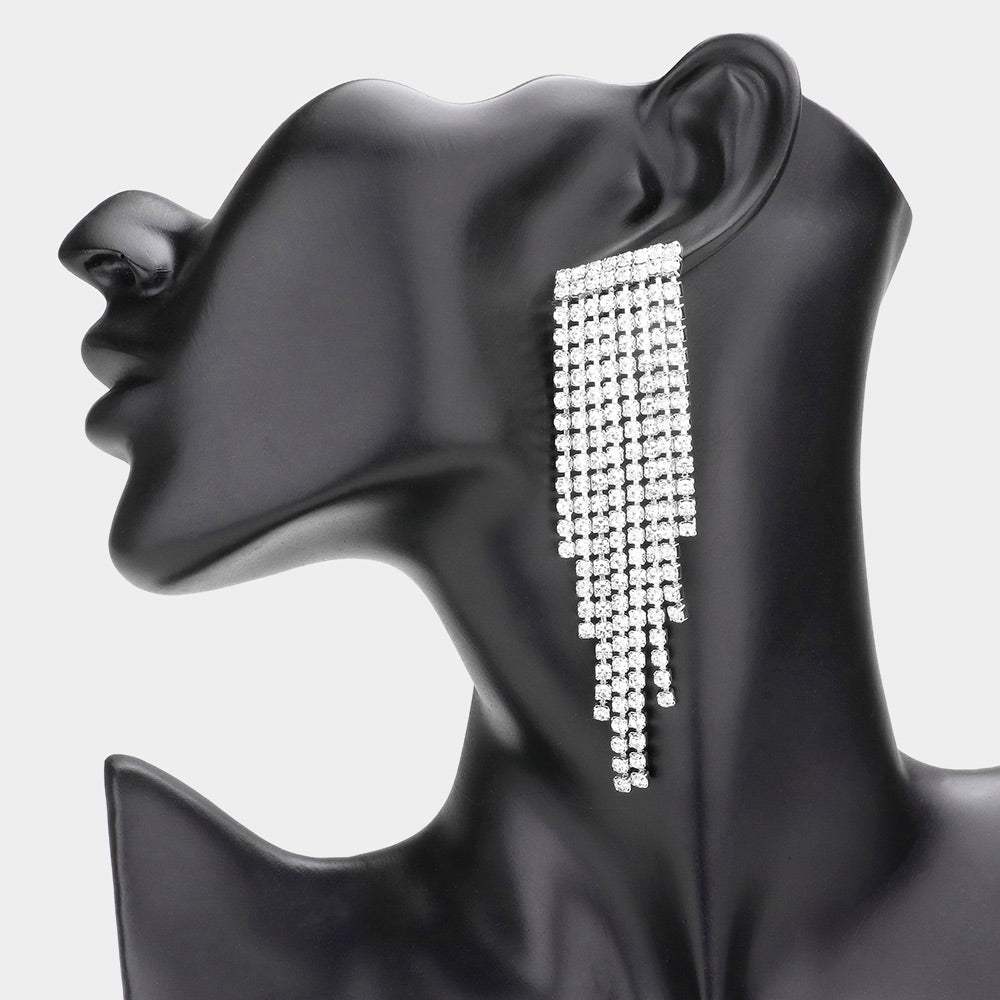 Rhinestone Fringe Evening Earrings - Madeline Love - Flyclothing LLC