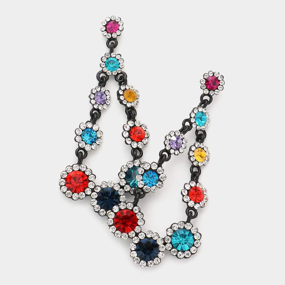 Rhinestone Trim Round Stone Link Dangle Evening Earrings - Madeline Love - Flyclothing LLC