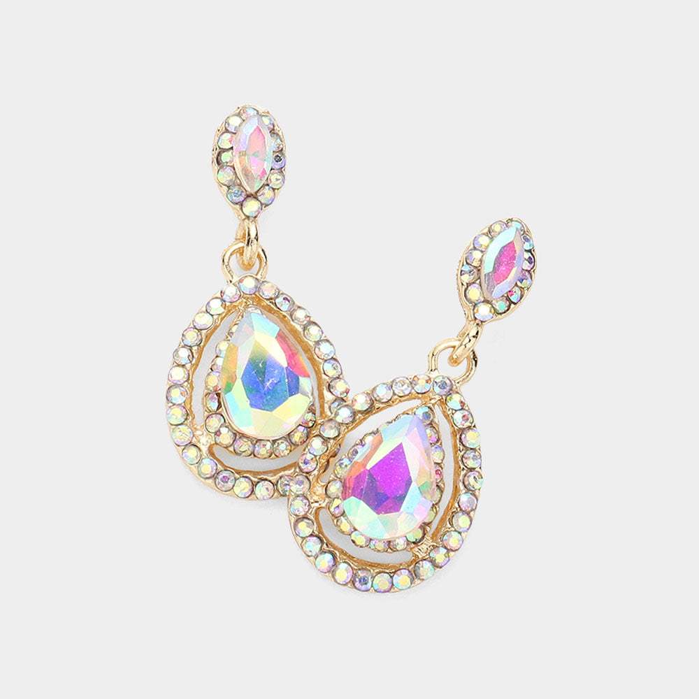 Crystal Rhinestone Pave Trim Teardrop Evening Earrings - Madeline Love - Flyclothing LLC