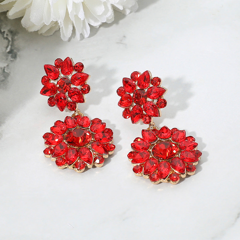 Floral Stone Cluster Drop Dangle Evening Earrings - Madeline Love - Flyclothing LLC