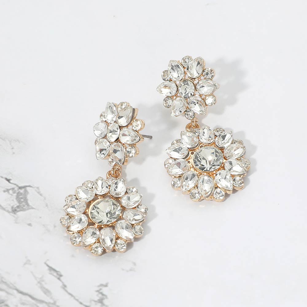 Floral Stone Cluster Drop Dangle Evening Earrings - Madeline Love - Flyclothing LLC