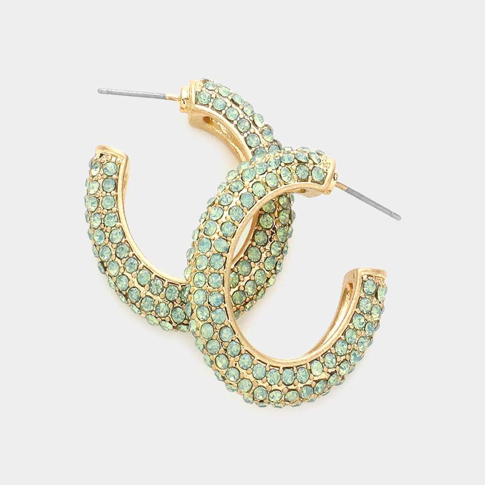 Rhinestone Embellished Oval Hoop Evening Earrings - Madeline Love - Flyclothing LLC
