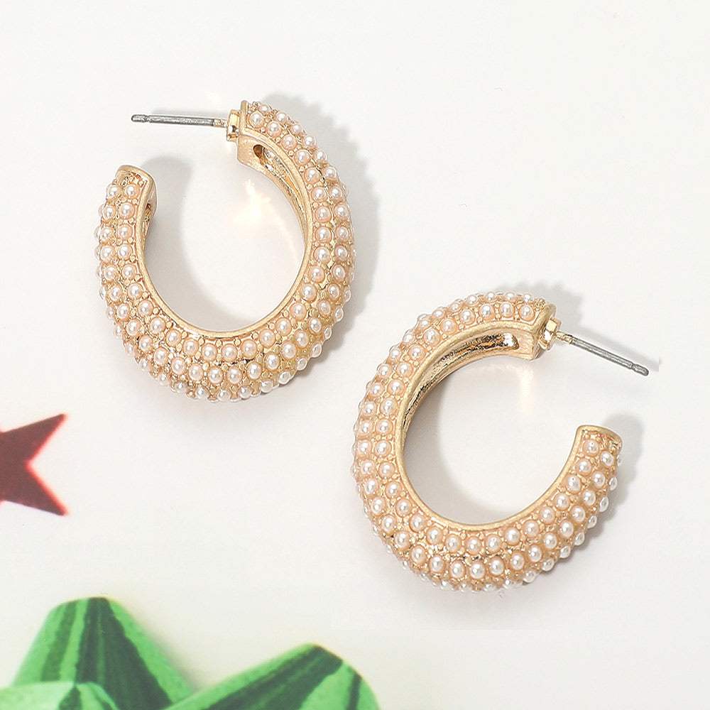 Pearl Embellished Oval Hoop Evening Earrings - Madeline Love - Flyclothing LLC